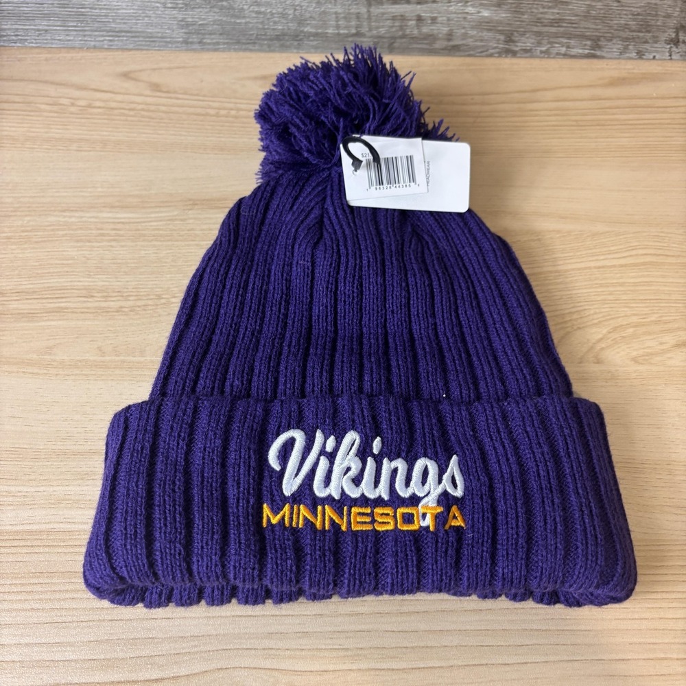 Minnesota Vikings Hat Beanie Mens One Size‎ Purple NFL Football Pom Knit Cuffed